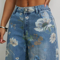 Nouveau Jean Décontracté Femme 2026 Style Américain Tendance Urbaine Coupe Droite Ample Imprimé Design Rétro