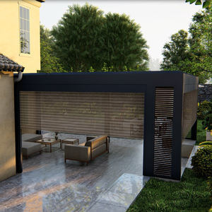 Pérgola de aluminio personalizada con control remoto, persianas eléctricas apilables a prueba de lluvia, <span class=keywords><strong>toldos</strong></span> de techo parasol para Villa, patio, terraza - Product Image 5