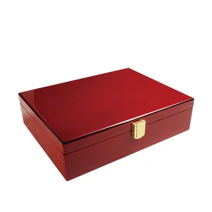 Caixa de joias de madeira, caixa de armazenamento de joias personalizada quadrada fina de madeira cd com fechadura de metal