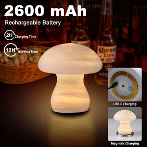 Lampada da Tavolo Ricaricabile ZEROUNO Design a Forma di Fungo in Alabastro, Batteria 2600mAh, RGBW Multicolore, Dimmerabile, con Sensore di Vibrazione - Product Image 2