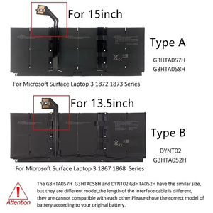 Batterie G3HTA052H DYNT02 45.8Wh pour Microsoft Surface Laptop 3 Laptop 4 13.5" 1867 1868 CE RoHS Vente en gros - Product Image 2