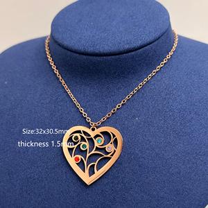 Collana Personalizzata con Albero Genealogico e Cuore, con <span class=keywords><strong>Pietre</strong></span> Portafortuna e <span class=keywords><strong>Nomi</strong></span> Incisi, Ciondolo in Acciaio Inossidabile per la Festa della Mamma - Product Image 3
