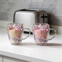 Gelas Mug Kaca Borosilikat Dinding Ganda Berinsulasi untuk Minum Kopi, Bunga Kering, Grosir, untuk Dapur dan Rumah