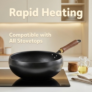 Wok <span class=keywords><strong>de</strong></span> <span class=keywords><strong>hierro</strong></span> antiadherente sin recubrimiento <span class=keywords><strong>de</strong></span> 24/26/28 cm con tapa <span class=keywords><strong>de</strong></span> vidrio, sartén grande para freír. - Product Image 5