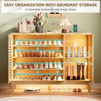 Meuble à chaussures moderne en bois avec détecteur de mouvement, éclairage LED 3 couleurs, station de charge intégrée, rangement durable et ajustable pour