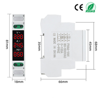 DIN 35mm Rail  Satu Fasa Tiga Fasa AC 80-500V 220V 380V Voltmeter Digital LED Modular Pengukur Amper Pengukur Frekuensi (Hz)