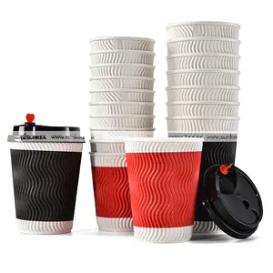 Branded Twee En Drie Lagen Gegolfd Papier Bekers Voor Warme Koffie En Thee