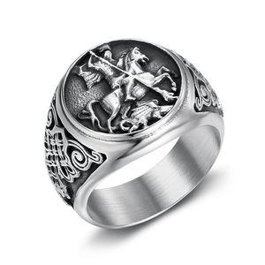 Anillo de acero inoxidable para hombre con diseño de caballo y caballero, joyería retro de moda, regalo para él - Product Image 2
