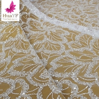 2022 bonne qualité Super étincelle paillettes perlées sur mesure couleur fleur tissu Applique brodé perlé Tulle dentelle HY2005-4