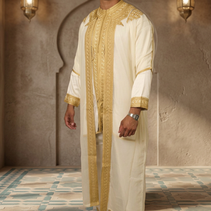 Nouvelle Collection de Vêtements Traditionnels Musulmans pour Hommes, Style Marocain de Luxe, Longue Robe en Soie Anti-Plis, Broderie Faite Main, Collection Nuptiale - Product Image 3