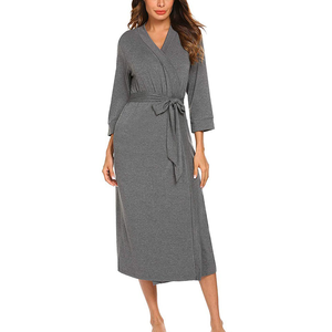 Vestaglia da Notte Personalizzata in Bambù e Spandex per Donna, Pigiama Lungo Tinta Unita, Abbigliamento da Casa, Indumenti da Notte, Camicia da Notte Femminile - Product Image 3