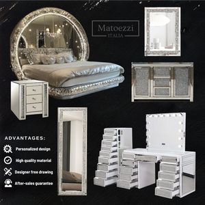 Modern Luxury King-Size Bedroom <b>Set</b> with Mirrored Diamond Solid Wood Frame Storage Features <b>for</b> Home Hotel or Living Room Use - Product Image 1