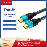 Câble 2.1 8K 60Hz 48 Gbps tressé avec gaine en nylon plaqué or pour TV, ordinateur portable, moniteur, projecteur