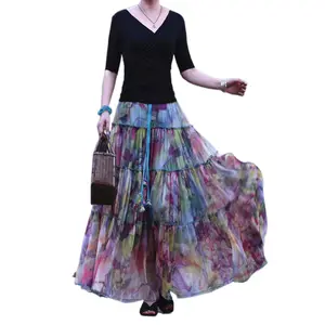 2023 Fashion Long Chiffon Skirt Floral Printed Maxi Boho Skirts For Women Plus Size Bohemian Skirts S 2XL Summer