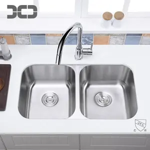 Cupc 304 Kitchen Sinks 50/50 Double Bowl Stainless Steel Undermount Sink 3-5/8" North America Standard Size Rectangular Exterior