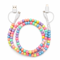 Câble de charge USB Type C 4-en-1 perlé pastel mignon, couleur bonbon, accessoire cadeau tendance Y2K