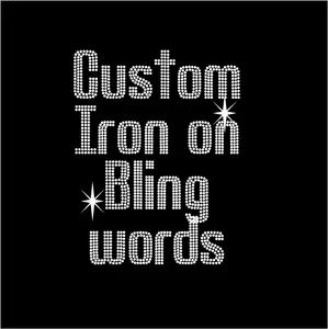 Bling Custom Letter Words Design Iron-On Rhinestone Transfer Hotfix Round Motif Rhinestones para la decoración <span class=keywords><strong>de</strong></span> prendas <span class=keywords><strong>de</strong></span> vestir y bolsos - Product Image 1