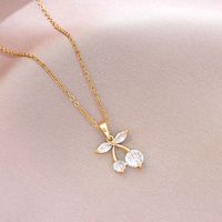 CAIOOCHE Mignon Collier Cerise Rouge Chaîne En Acier Inoxydable Or 18K Laiton Zircon Coeur Collier Émaillé Collier De Mode pour les Femmes