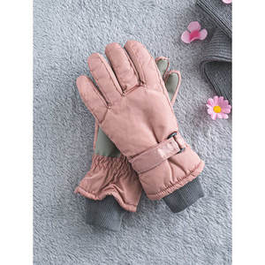 Guanti da sci invernali da donna rosa da polso in cotone e Nylon per snowboard - Product Image 1