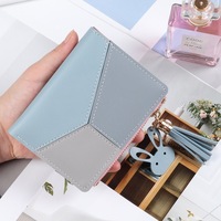 Dompet Wanita Kulit PU Baru dengan Resleting, Kantong Koin, Rumbai, Warna Kontras, Modis, Pink, Dompet Pendek Murah, Produk Baru