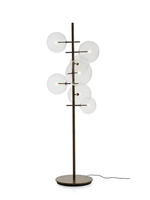 Lampadaire moderne en laiton sur mesure avec globe en verre soufflé et structure à branches décalées pour salon, chambre à coucher, décoration intérieure