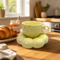 Ensemble tasse à café et soucoupe en céramique en forme de tournesol 200 ml, coffret cadeau pour le thé de l'après-midi, vaisselle en porcelaine pour cadeau, vente en gros