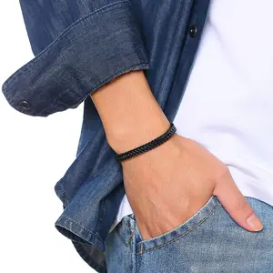 Pulsera de acero inoxidable Estilo Vintage oxidado para hombre, brazalete con cadena doble curva, estilo Punk