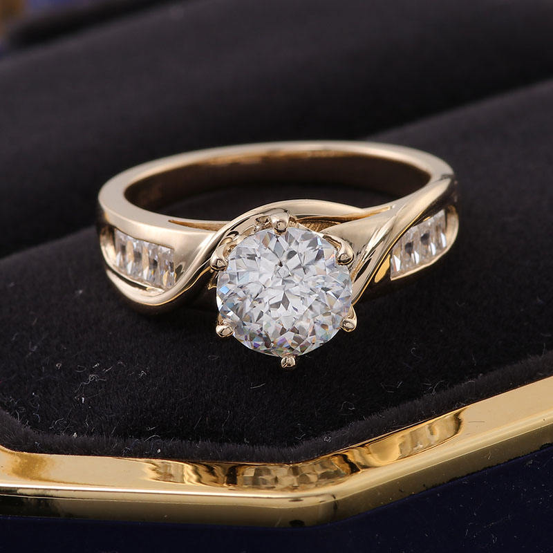 Bague en or massif 10K véritable avec moissanite et diamants.