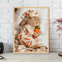 Peinture Diamant 5D Ronde Complète DIY Lapin Mignon Songwoo Embrassant une Carotte, Art Mural Thérapeutique Animalier pour Chambre d'Enfant et Décoration Intérieure