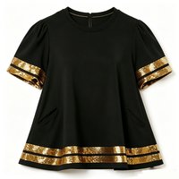 Robe T-shirt à manches courtes bouffantes et col rond de haute qualité en gros, robe de football personnalisée avec paillettes scintillantes pour femmes pour le jour du match