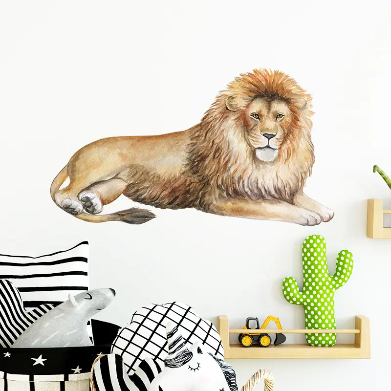 New popular color painting slouchy lion PVC self-adhesive wall sticker Children's bedroom Kindergarten porch