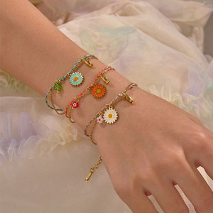 Hawaiian 316L Stainless Steel Wholesale Fashion Bracelets & Bangles 14k 18k <b>Gold</b> Plated Ocean Daisy <b>String</b> Bracelet for Women - Product Image 1