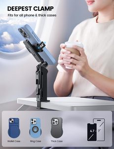 Support <span class=keywords><strong>de</strong></span> téléphone universel Lamicall STRL03 pour voyage, pince la plus profonde, support réglable à 360°, compatible avec les étuis robustes pour avion, train - Product Image 2