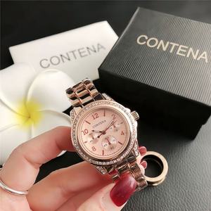 Montre chronographe pour femmes en or avec strass, bracelet en acier inoxydable, montres de luxe pour femmes - Product Image 3