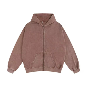 Custom Acid Wash Hoodie Embroidery Distressed Cotton Blended Hoodie Sweatshirt Vintage Wash Full Zip Hoodie Blank Cotton - Product Image 3