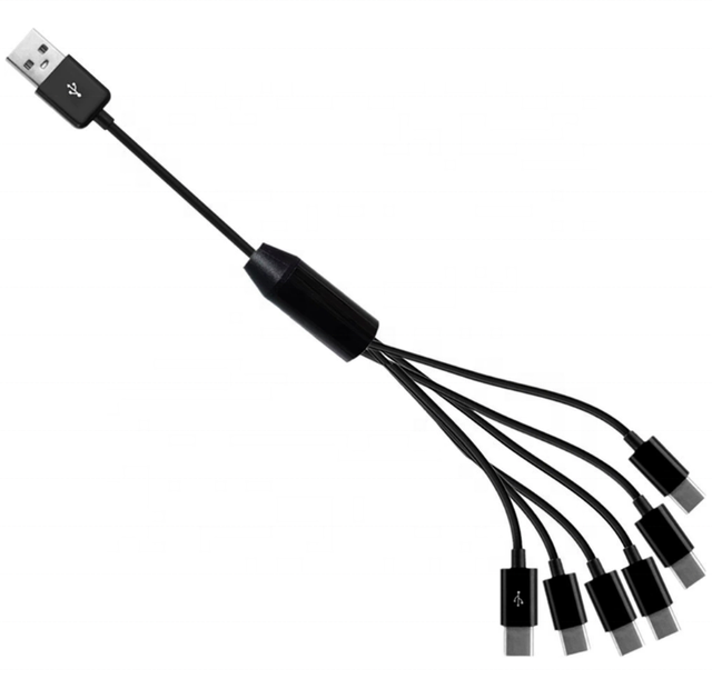 USB 2.0 Type a Male to 6 Type-C Male 6-in-1 Splitter Sync & Charge PVC Connector Adapter Cable for Mobile Phone