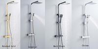 Mitigeur de douche thermostatique carré à deux pommeaux de douche en acier inoxydable, ensemble de douche thermostatique à effet pluie noir mat