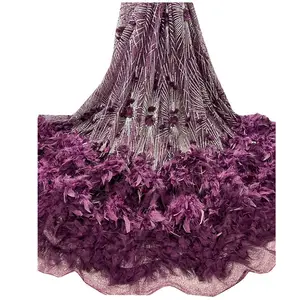 AF African Hot Selling Tulle Lace 3 D Flowers And Beads Embroidery Lace Fabric For Wedding And Party