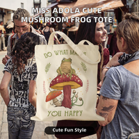 Sac fourre-tout en toile Miss Adola pour femme, motif champignon et grenouille, réutilisable, robuste, mignon, amusant, tendance, lavable en machine, sac à bandoulière
