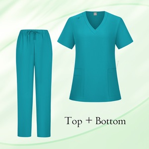 Female Hospital <b>Scrub</b> Suit Set V-Neck Short Sleeve Knitted Moisture Wicking Split Uniform For Nurses Workwear S XXL - Product Image 5