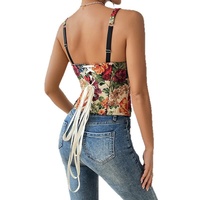 Corsé Floral para Mujer con Escote Corazón, Acolchado, Estilo Bustier, Cintura Basca, Jacquard de Tapicería, Corsé Vintage