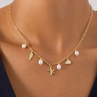 Parures de bijoux SA pour femmes : Collier, bracelet de main, perles simulées, breloques étoile de mer et coquillage, ton or, chic pour fête à la plage 2026