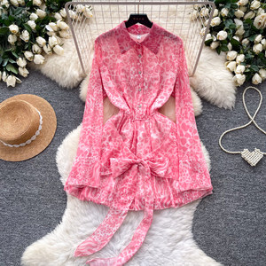 Elegante <span class=keywords><strong>Abito</strong></span> Camicia <span class=keywords><strong>Viola</strong></span> con Stampa Animalier da Donna, in Chiffon Fluido a Maniche Lunghe, con Cintura in Vita, <span class=keywords><strong>Mini</strong></span> <span class=keywords><strong>Abito</strong></span> Casual - Product Image 5