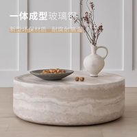 Ensemble de table basse moderne en faux travertin crème, table centrale ronde en résine avec table d'appoint assortie pour le salon