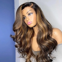 Perruques en cheveux humains indiens bruts non traités, couleur mixte, à trois parties, pré-épilées, ondulées, avec dentelle transparente complète