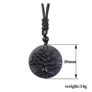 Pendentif Arbre de Vie en Obsidienne avec Chaîne en Corde - Style Viking, Bijou Unisexe pour Fête - Product Image 6