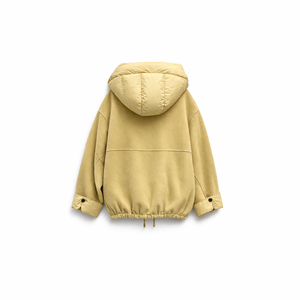 Giacca Imbottita in Lana per Donna - Cappotto Invernale Ibrido Multimateriale, Parka Trapuntato Giallo Senape - Logo Personalizzato - Product Image 2