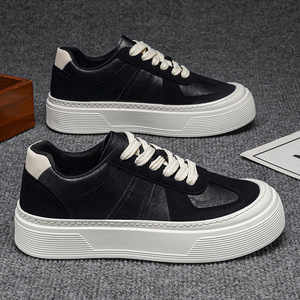Men's Autumn 2026 New Genuine Leather Running Shoes Thick Sole Rubber <b>Insole</b> Invisible Height-Increasing Lace-Up Print Shoes - Product Image 5