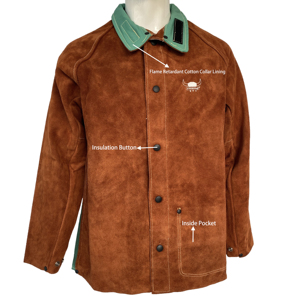 Giacche da saldatura resistenti alla fiamma FR cotone <span class=keywords><strong>abbigliamento</strong></span> ignifugo con <span class=keywords><strong>abbigliamento</strong></span> da <span class=keywords><strong>lavoro</strong></span> in pelle <span class=keywords><strong>di</strong></span> mucca divisa - Product Image 1