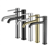 Robinet de lavabo en acier inoxydable 304 à poignée unique avec cartouche céramique, pour montage sur comptoir, hauteur WC, double commande chaud/froid